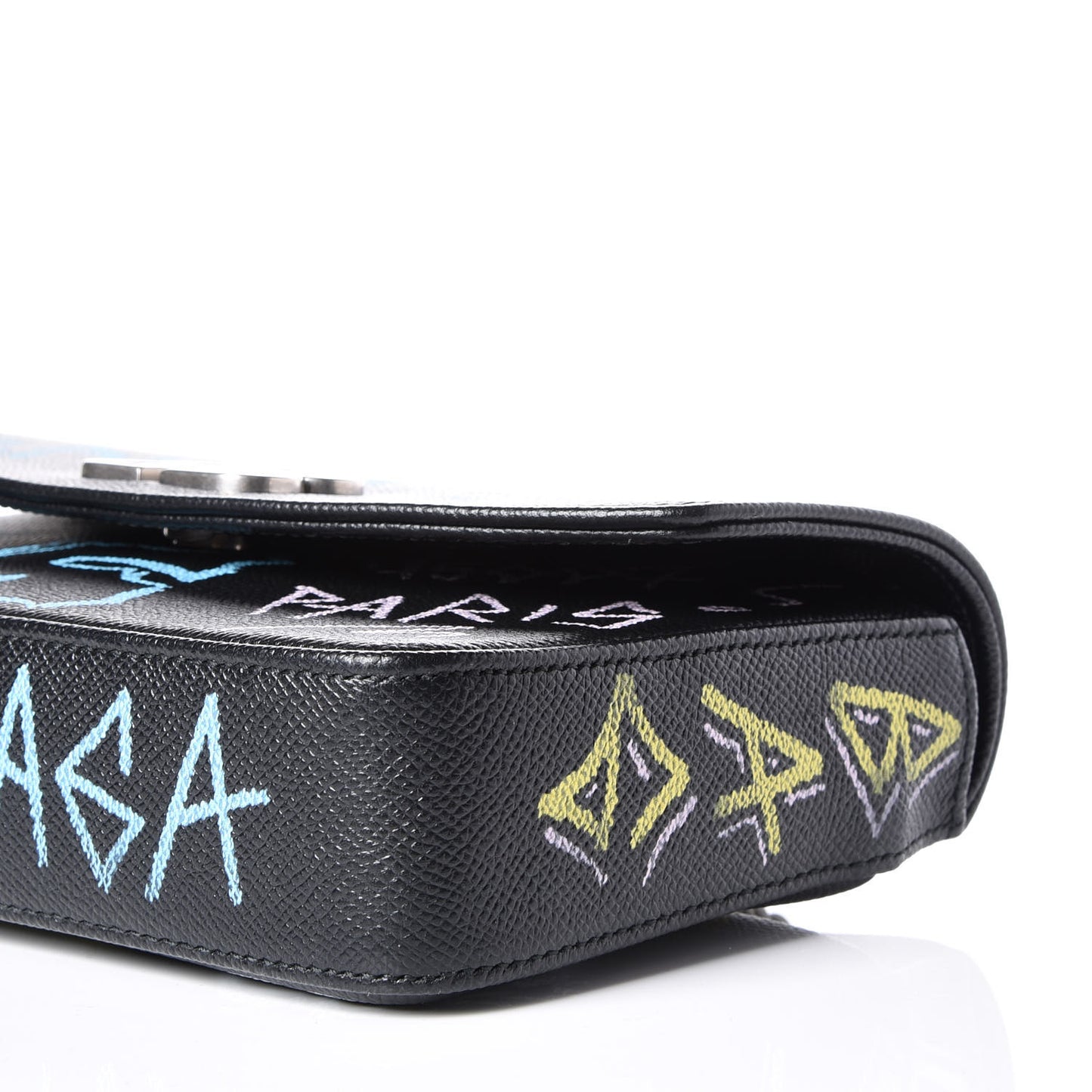Calfskin Graffiti BB Chain Wallet Black Multicolor