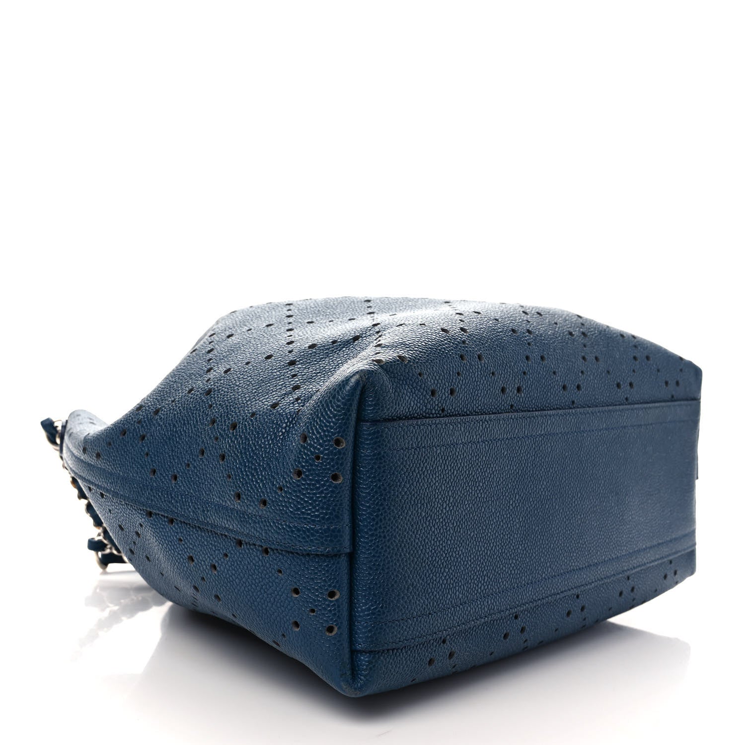 Chanel Caviar Perforated Large Drawstring CC Bag Blue 5 of 11
