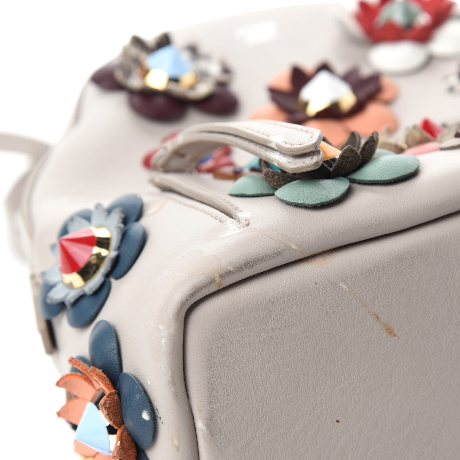 Fendi Vitello Dolce Flowerland Studded Mini Backpack Grigio Polvere Multicolor 8 of 17