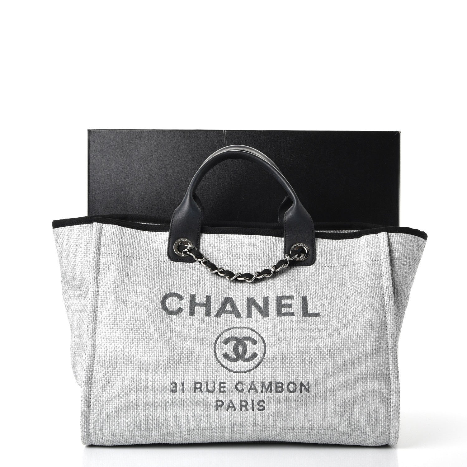 Chanel Woven Straw Raffia Deauville Large Tote Grey 9 of 9