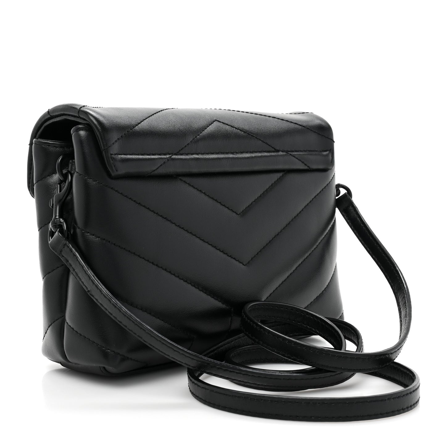 Calfskin Y Quilted Monogram Monochrome Toy Loulou Crossbody Bag Black