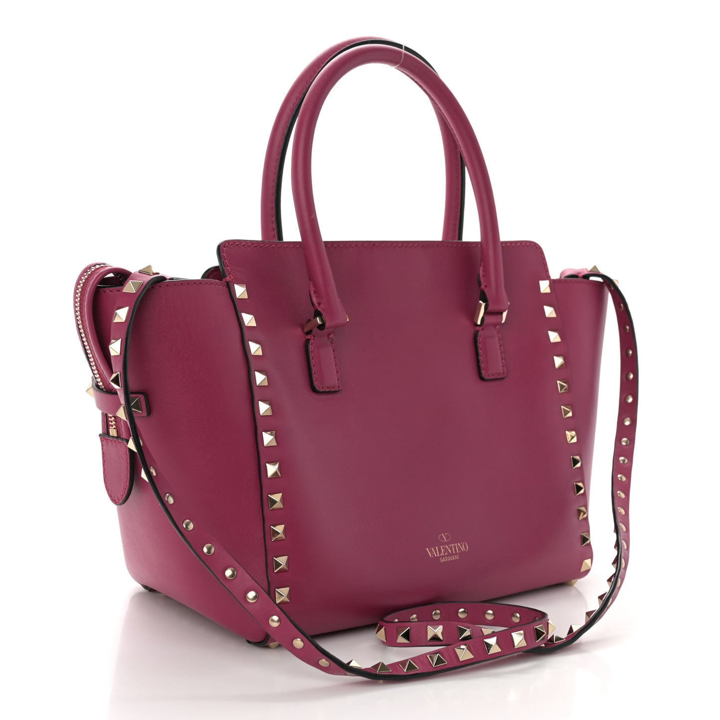 Vitello Small Rockstud Double Handle Tote Cyclamin