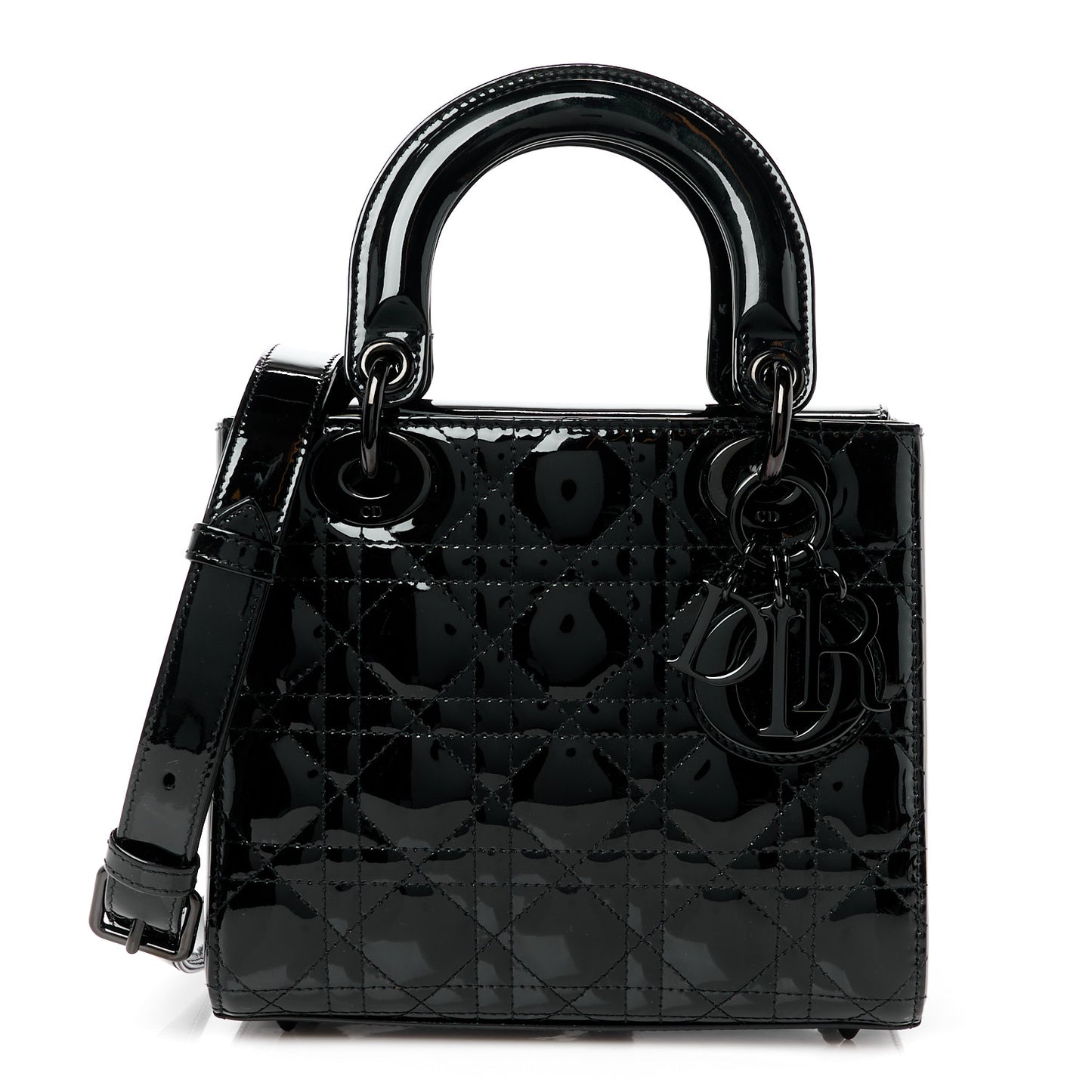 Ultraglossy Patent Cannage Medium Lady Dior Black