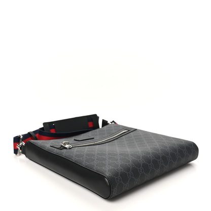 Gucci GG Supreme Monogram Appia Calfskin Web Flat Messenger Bag Black Grey 4 of 10