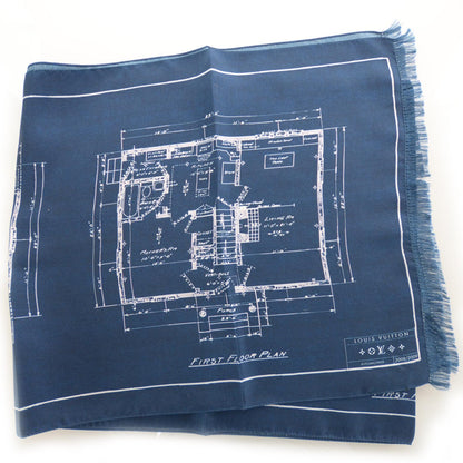 Louis Vuitton Silk Floor Plan Print Scarf Blue 1 of 6