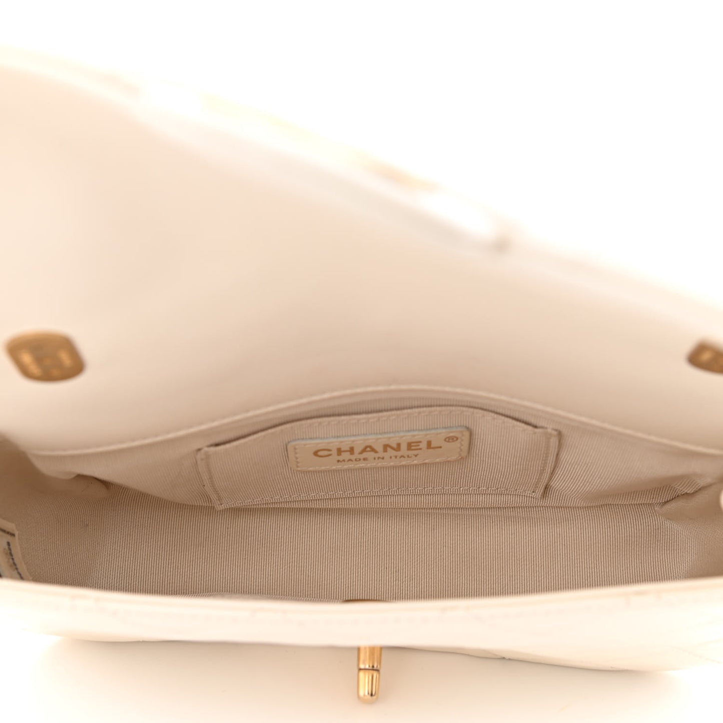 Calfskin Quilted Mini Crystal Pearls Rectangular Flap White