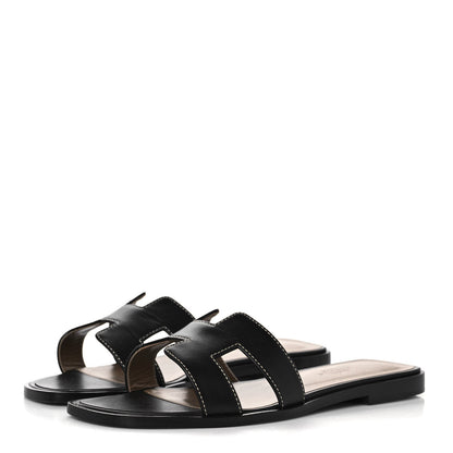 Hermes Box Calfskin Oran Sandals 36 Black 3 of 9