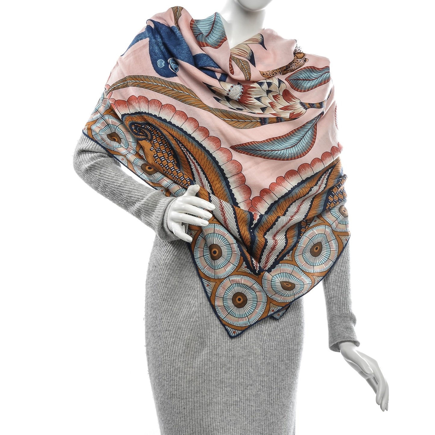 Cashmere Silk The Savana Dance Shawl 140 Rose Pale Bleu Marron