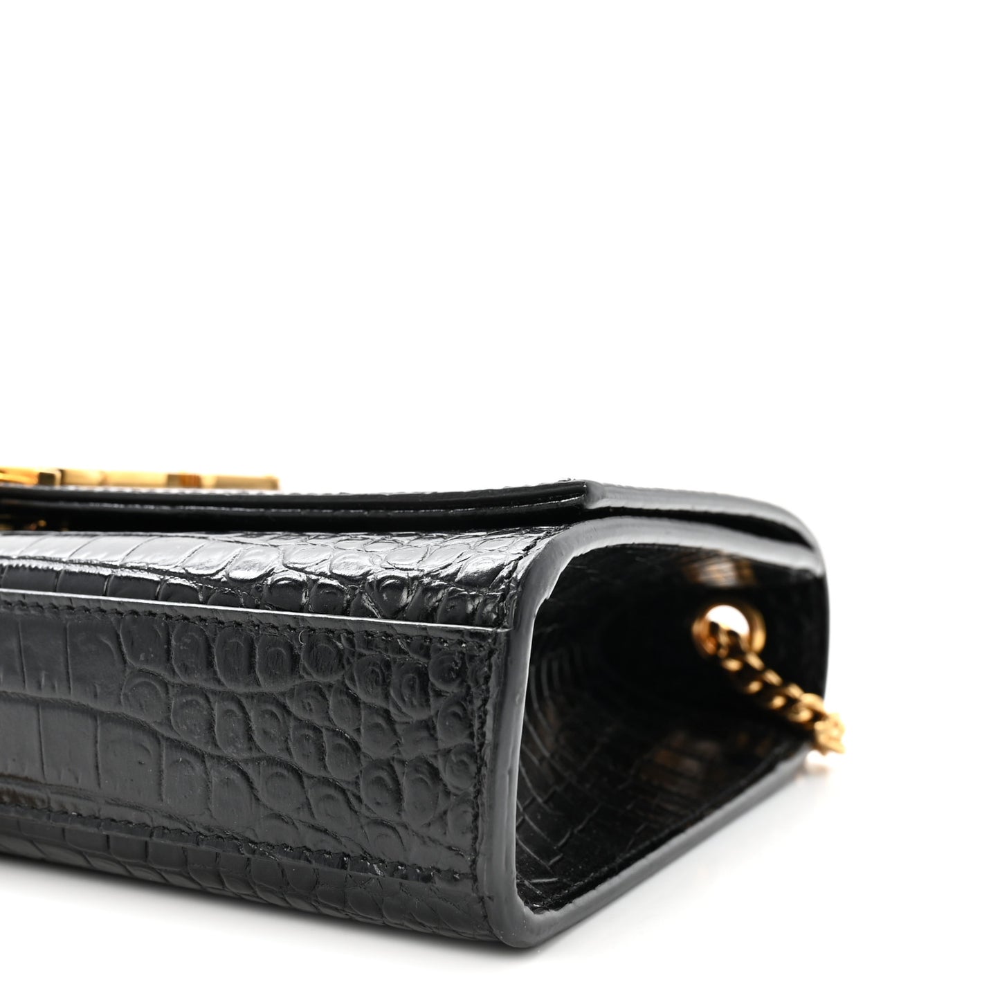 Calfskin Crocodile Embossed Medium Classic Monogram Kate Tassel Satchel Black