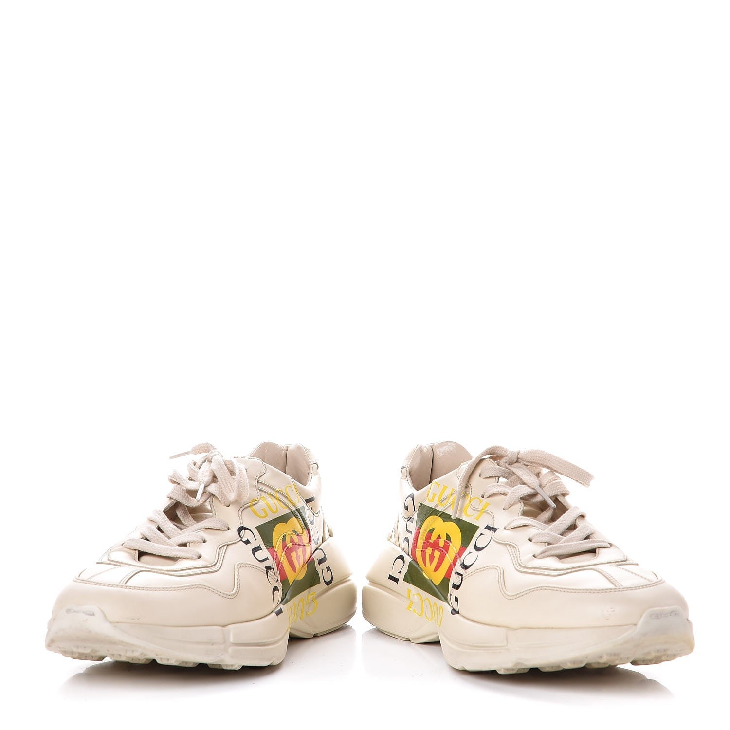 Gucci Calfskin Interlocking G Logo Mens Rhyton Sneakers 9 Ivory 4 of 10