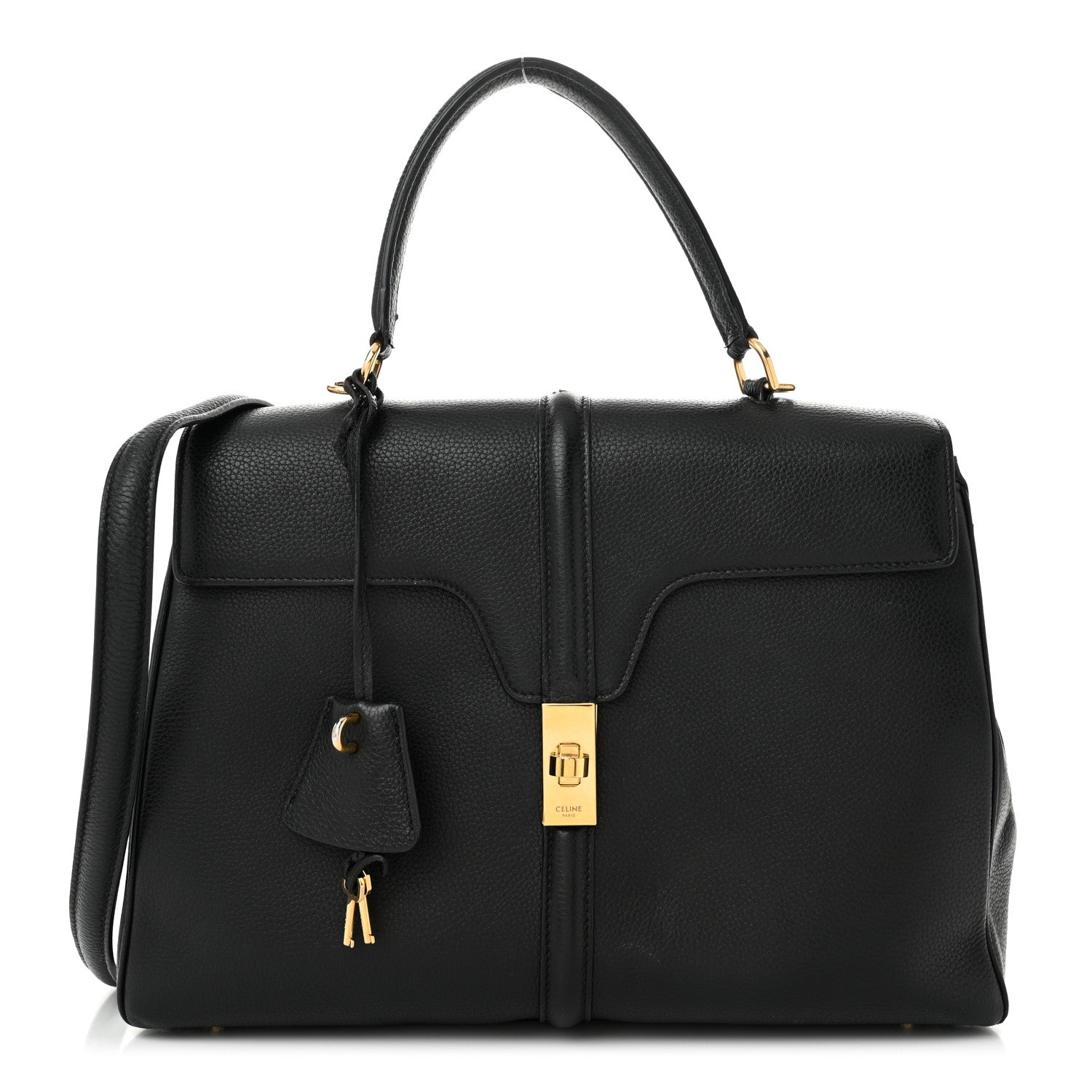 Celine Grained Calfskin Classique 16 Top Handle Bag Black 1 of 14