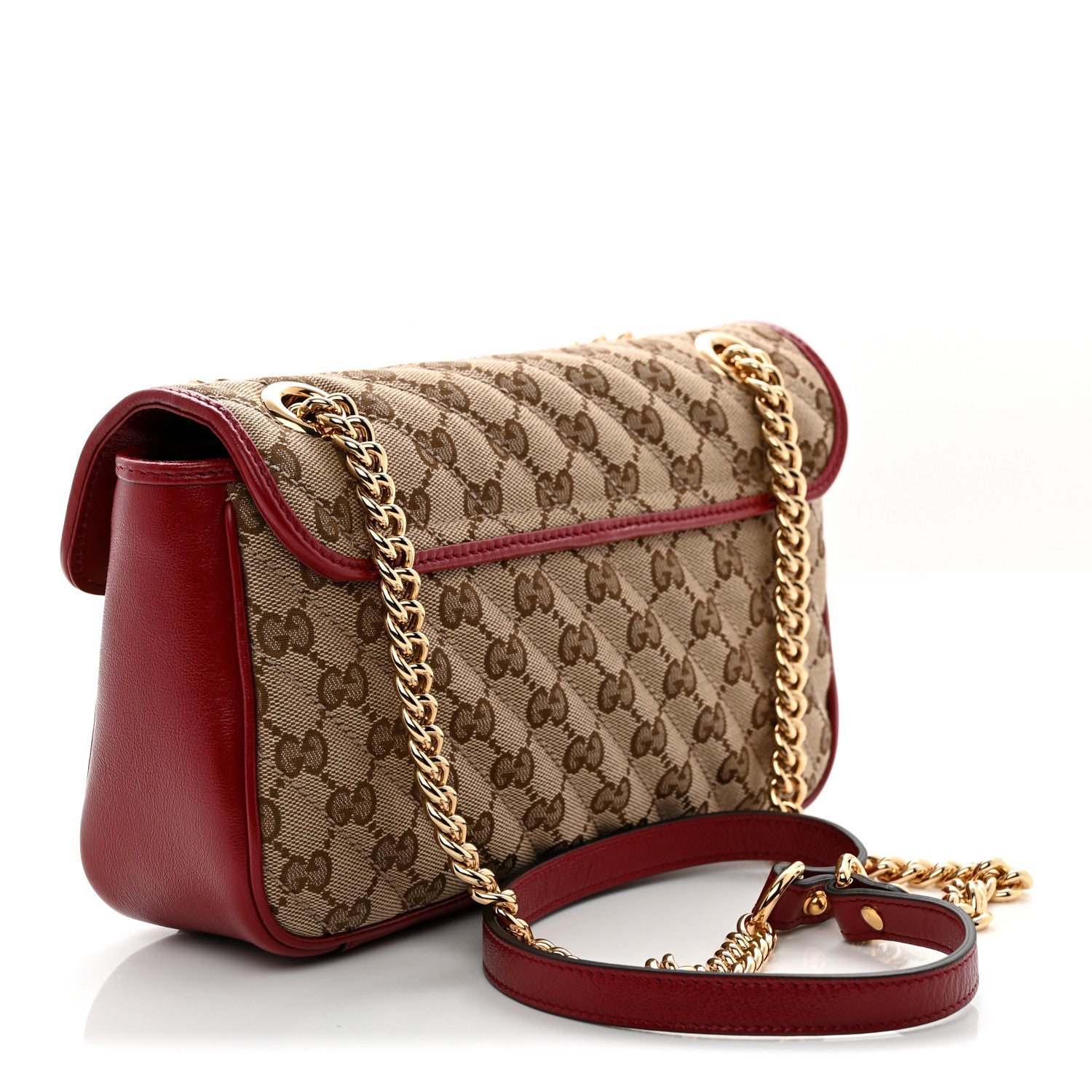 Gucci Monogram Azalea Calfskin Matelasse Diagonal Small GG Marmont Shoulder Bag Beige Ebony New Cherry Red 3 of 10