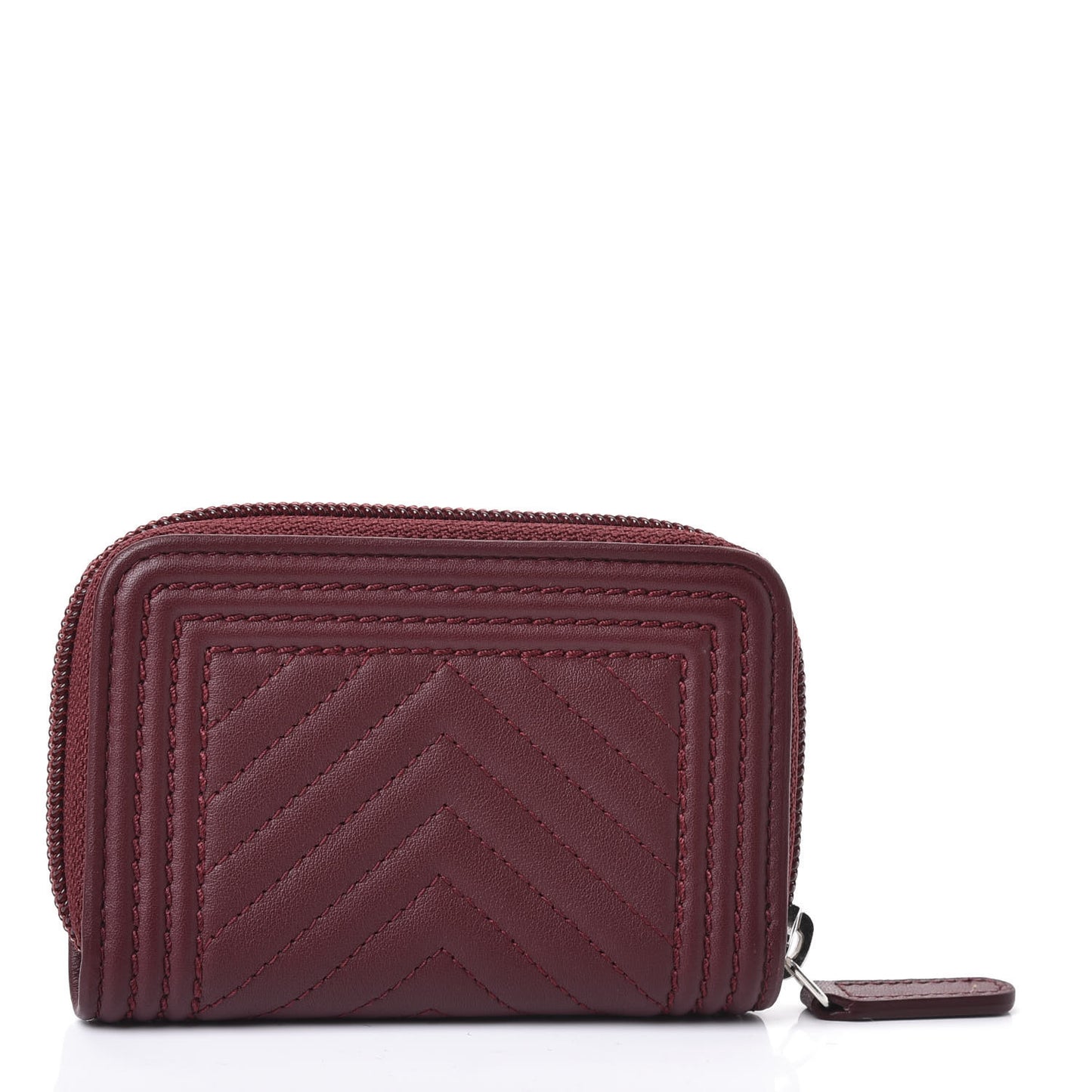 Lambskin Chevron Quilted Boy Zip Around Coin Purse Wallet Burgundy