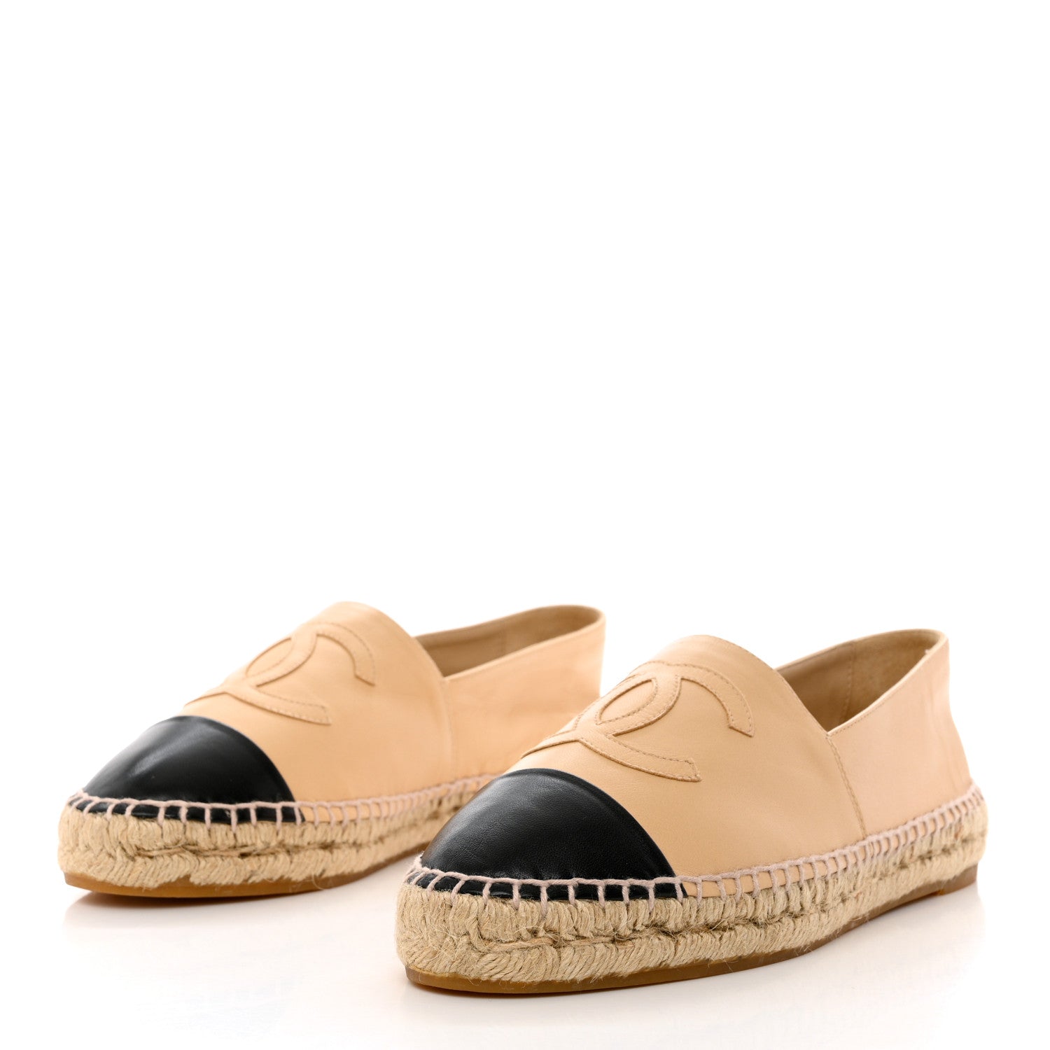 Chanel Lambskin CC Espadrilles 39 Beige Black 3 of 10