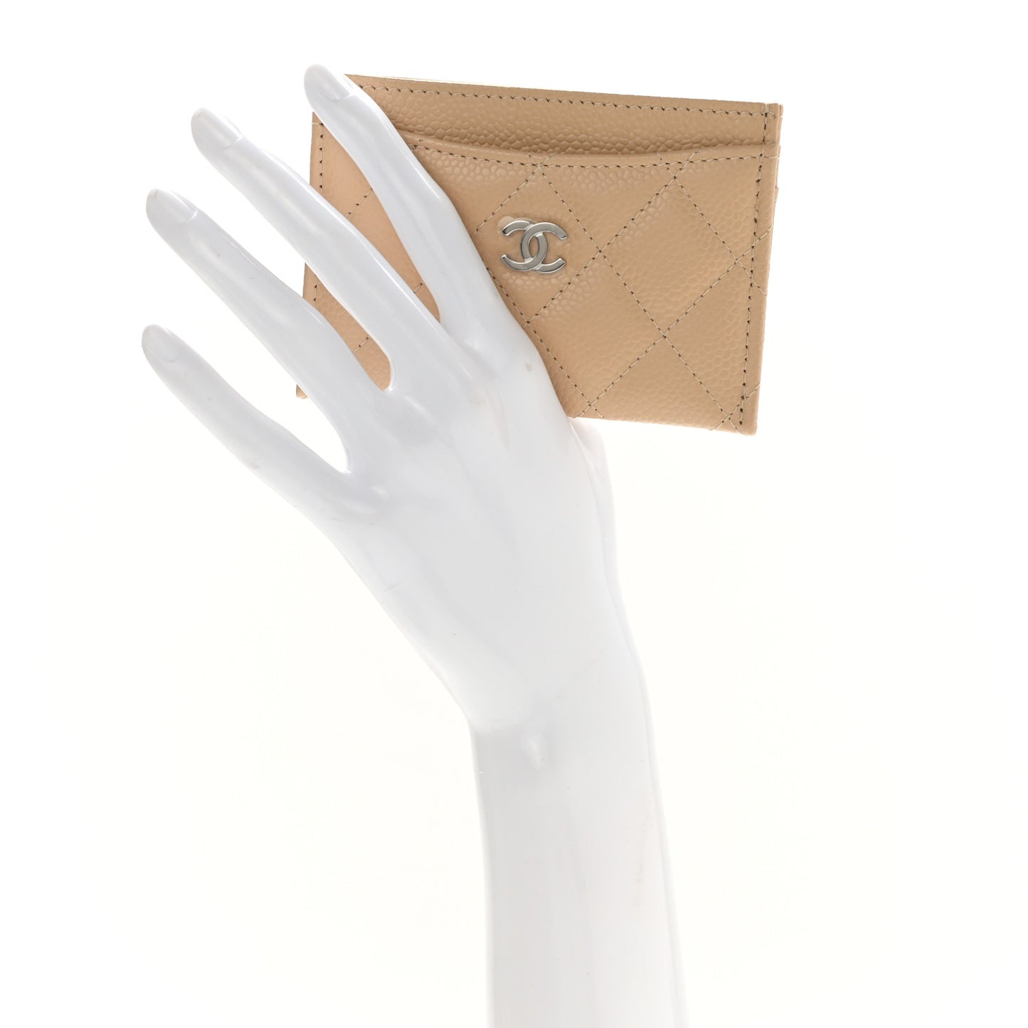 Caviar Quilted Card Holder Beige