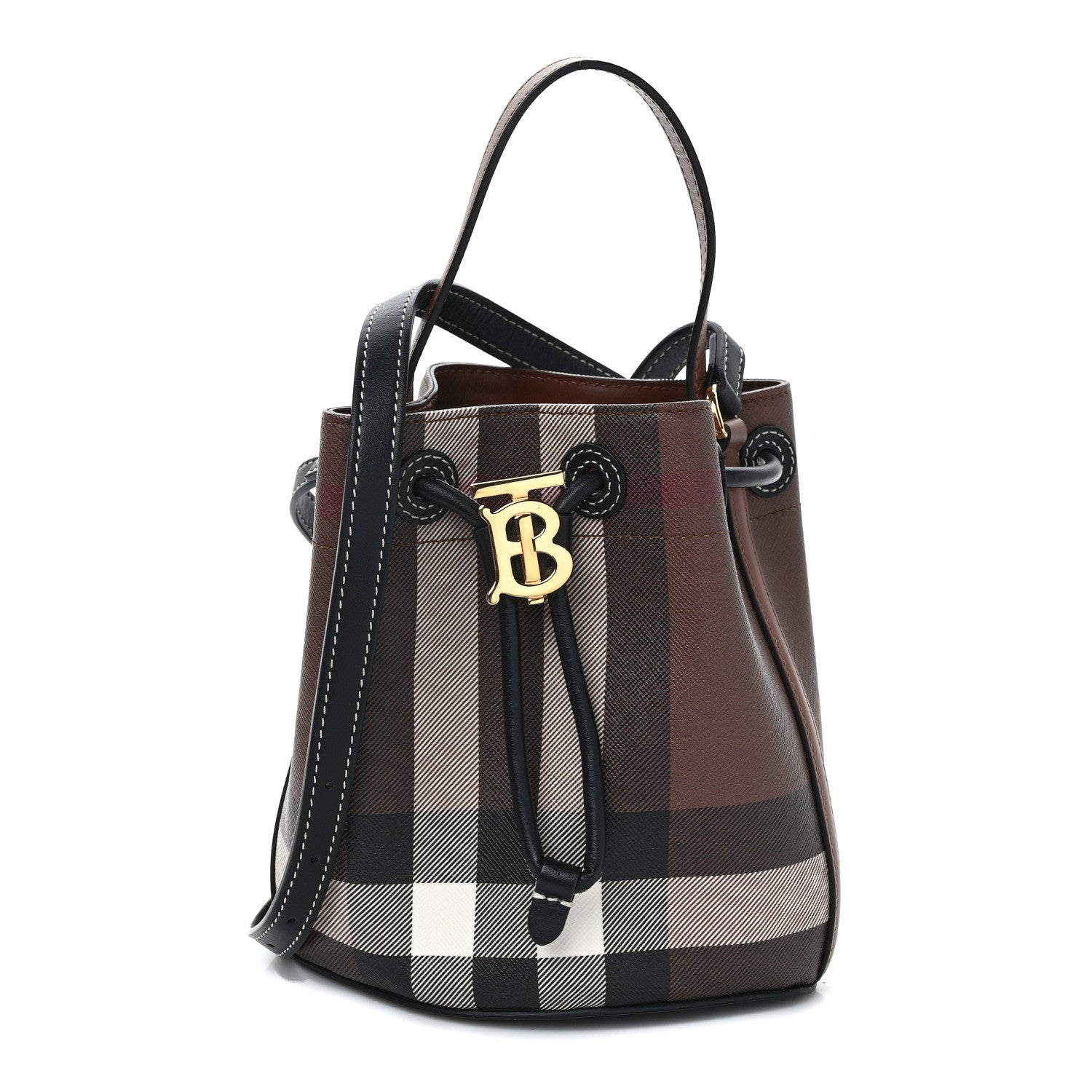 Burberry Giant Check Calfskin TB Mini Bucket Bag Dark Birch 1 of 9