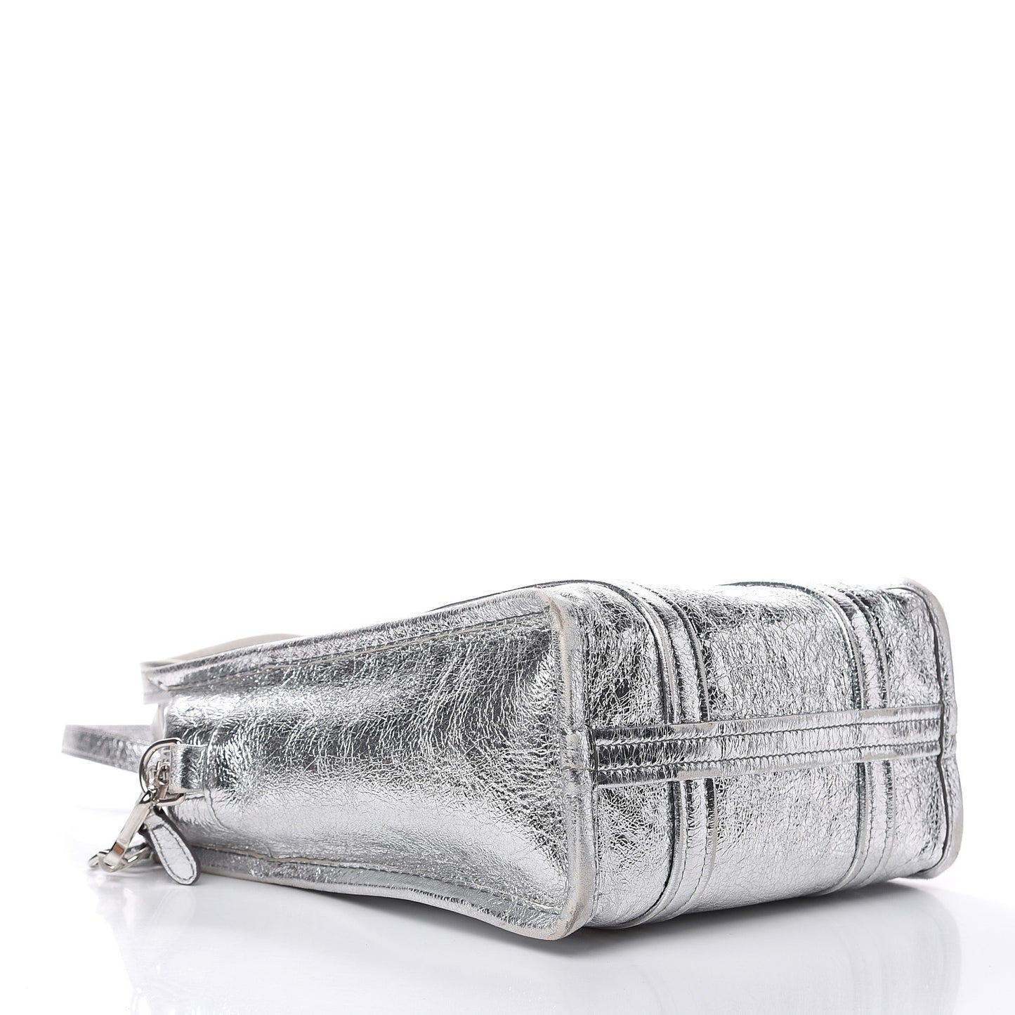 Metallic Calfskin S Bazar Shopper Tote Silver Hardware