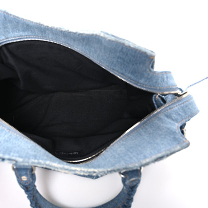 Balenciaga Washed Frayed Denim Crystal Neo Cagole City Handbag Blue 5 of 11