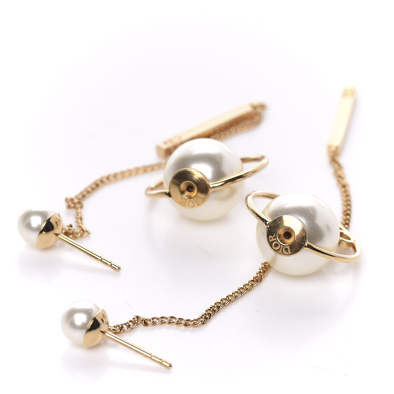 Christian Dior Pearl Tribales Dangle Chain Earrings Gold 3 of 3
