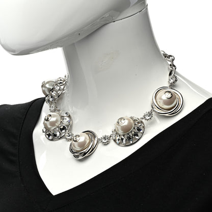 Gucci Pearl Strass Resin Embellished Double G Necklace Silver 2 of 7