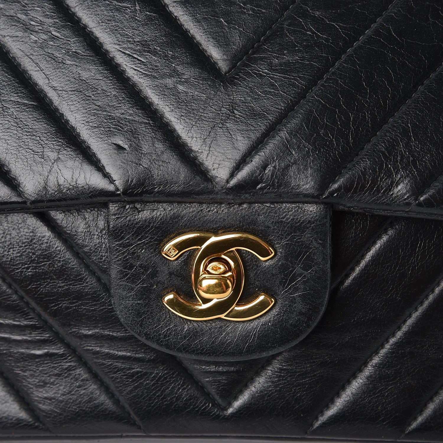Chanel Lambskin Chevron Quilted Medium Double Flap Black 13 of 18