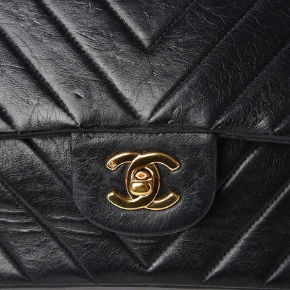 Chanel Lambskin Chevron Quilted Medium Double Flap Black 13 of 18