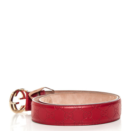 Gucci Guccissima Signature Interlocking G 37mm Belt 90 36 Hibiscus Red 3 of 5
