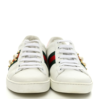 Gucci Calfskin Web Pearl Studded Womens Ace Sneakers 35 White 2 of 9