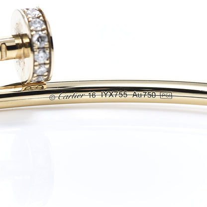 Cartier 18K Yellow Gold Diamond Small Juste Un Clou Bracelet 16 4 of 5