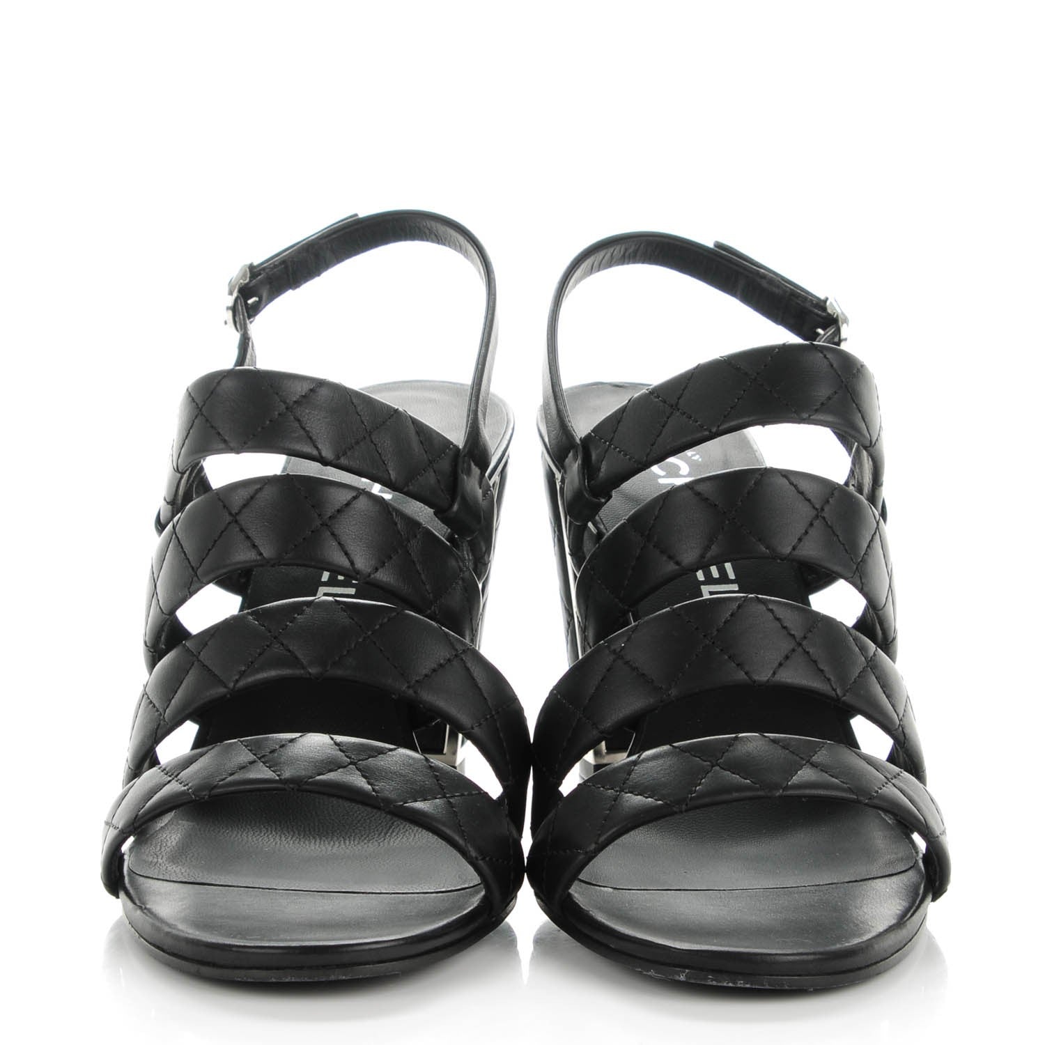 Chanel Calfskin Quilted Sandals 40 Black 2 of 9