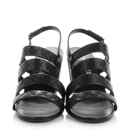 Chanel Calfskin Quilted Sandals 40 Black 2 of 9