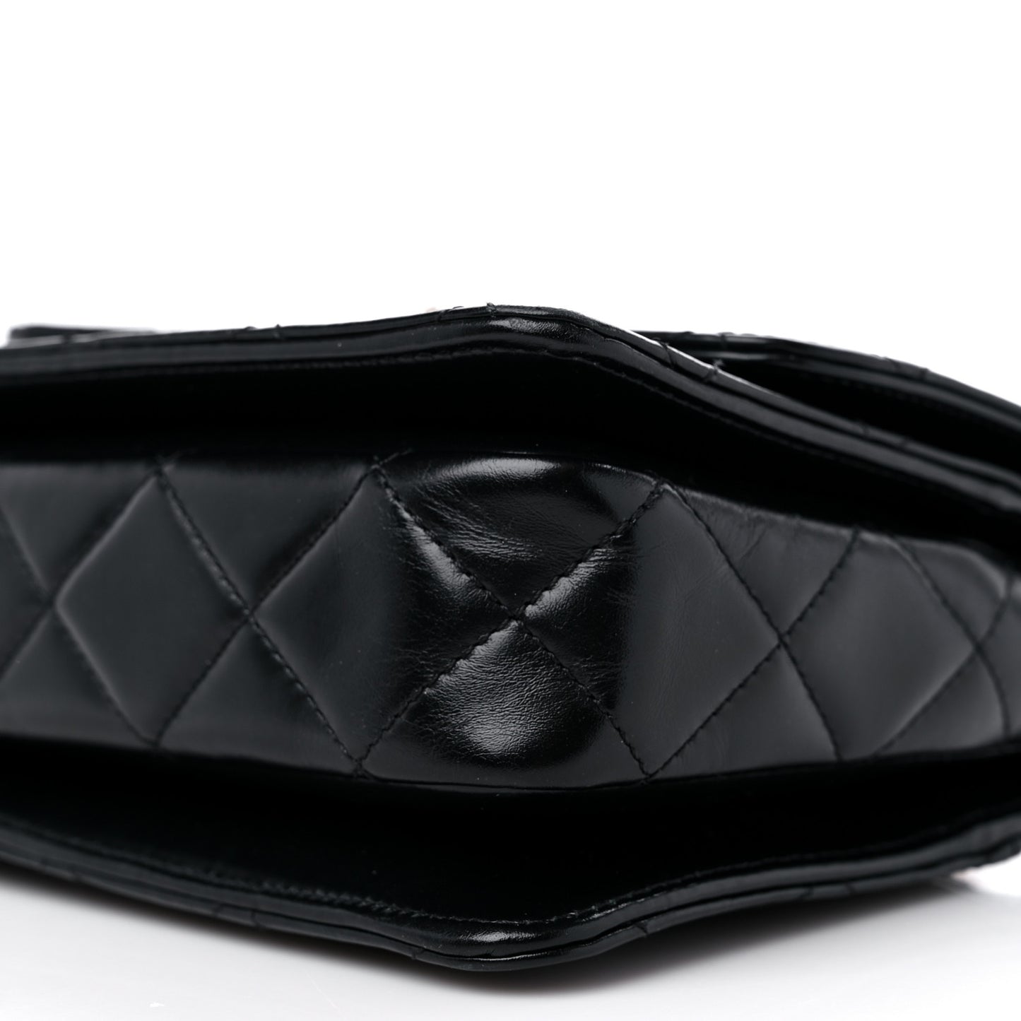 Shiny Calfskin Quilted Mini Chain Top Handle Flap Black