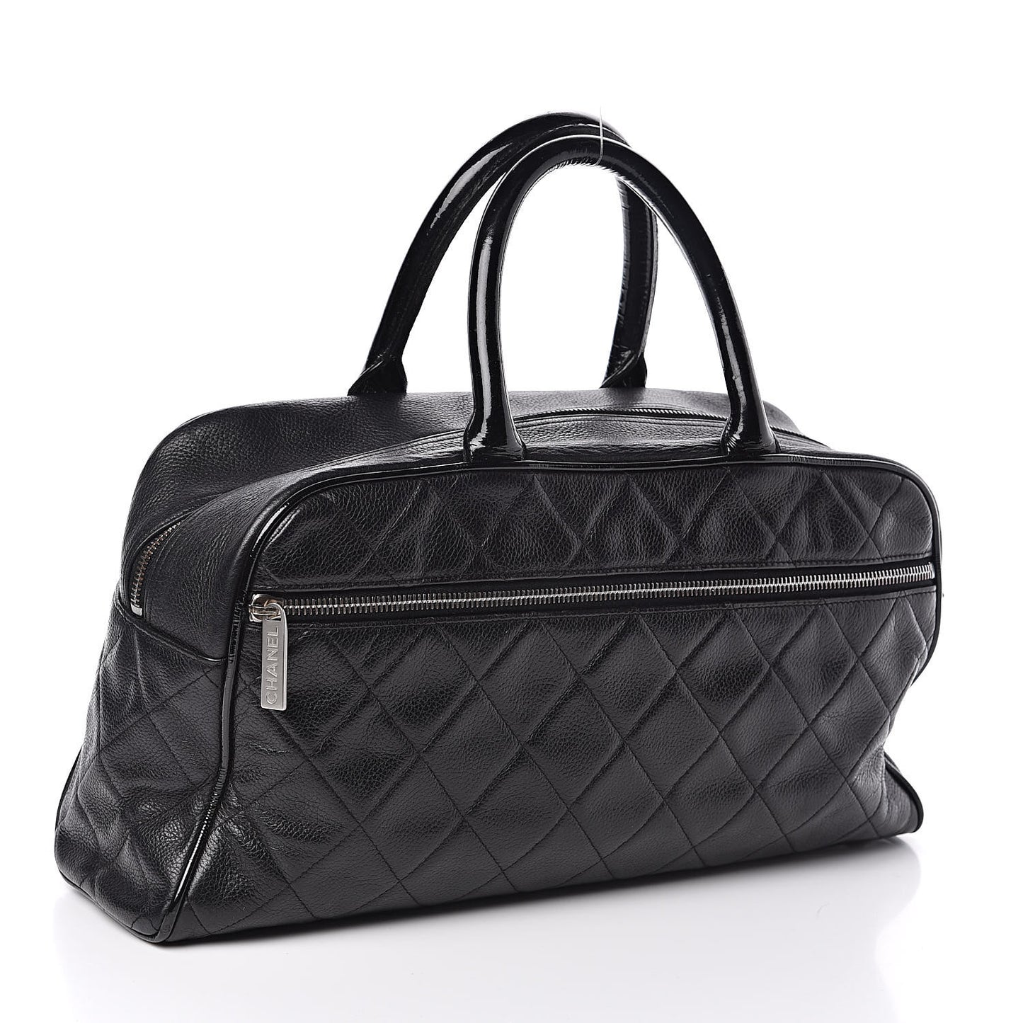 Caviar Patent Quilted Large Bowler Black