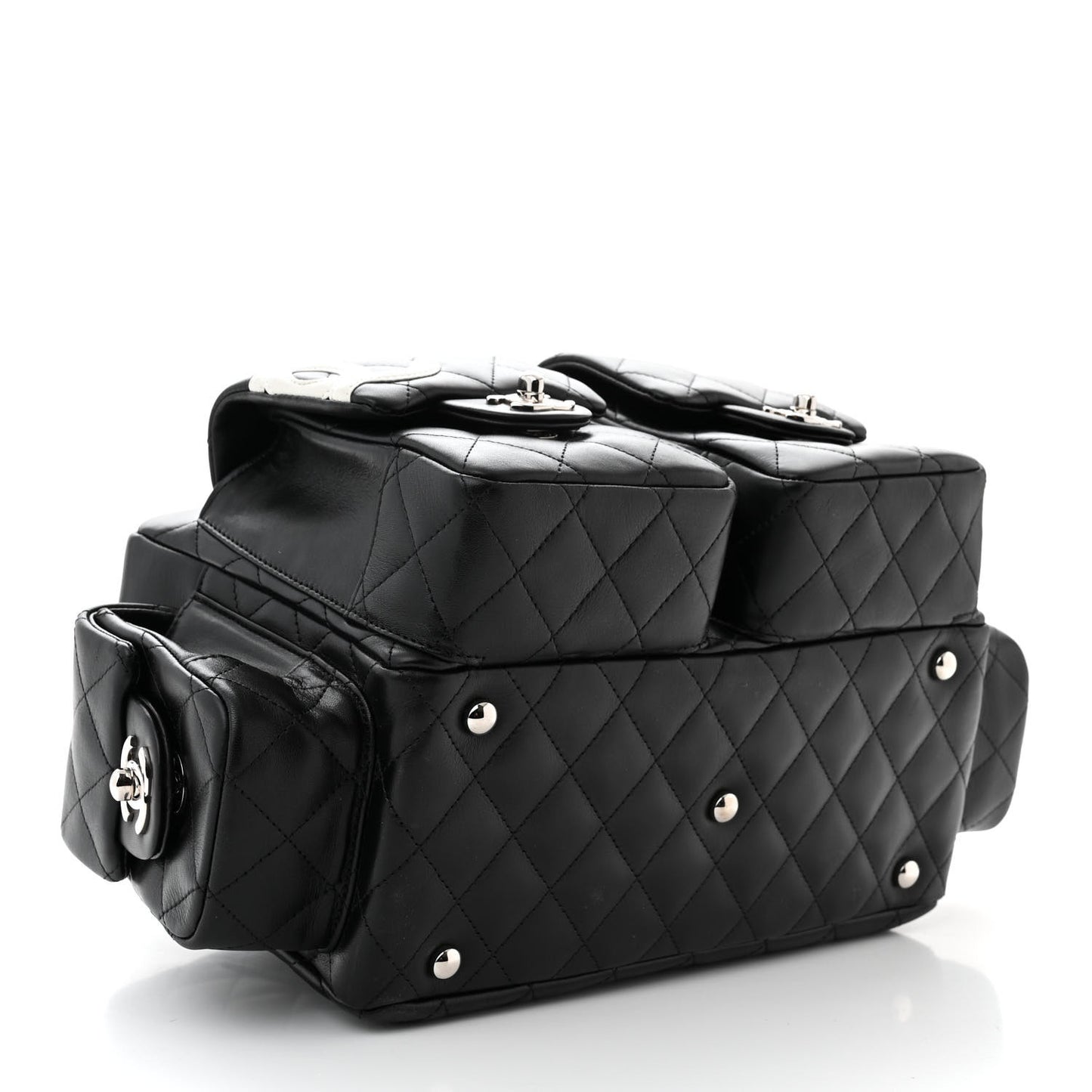 Calfskin Quilted Small Cambon Multipocket Reporter Black White