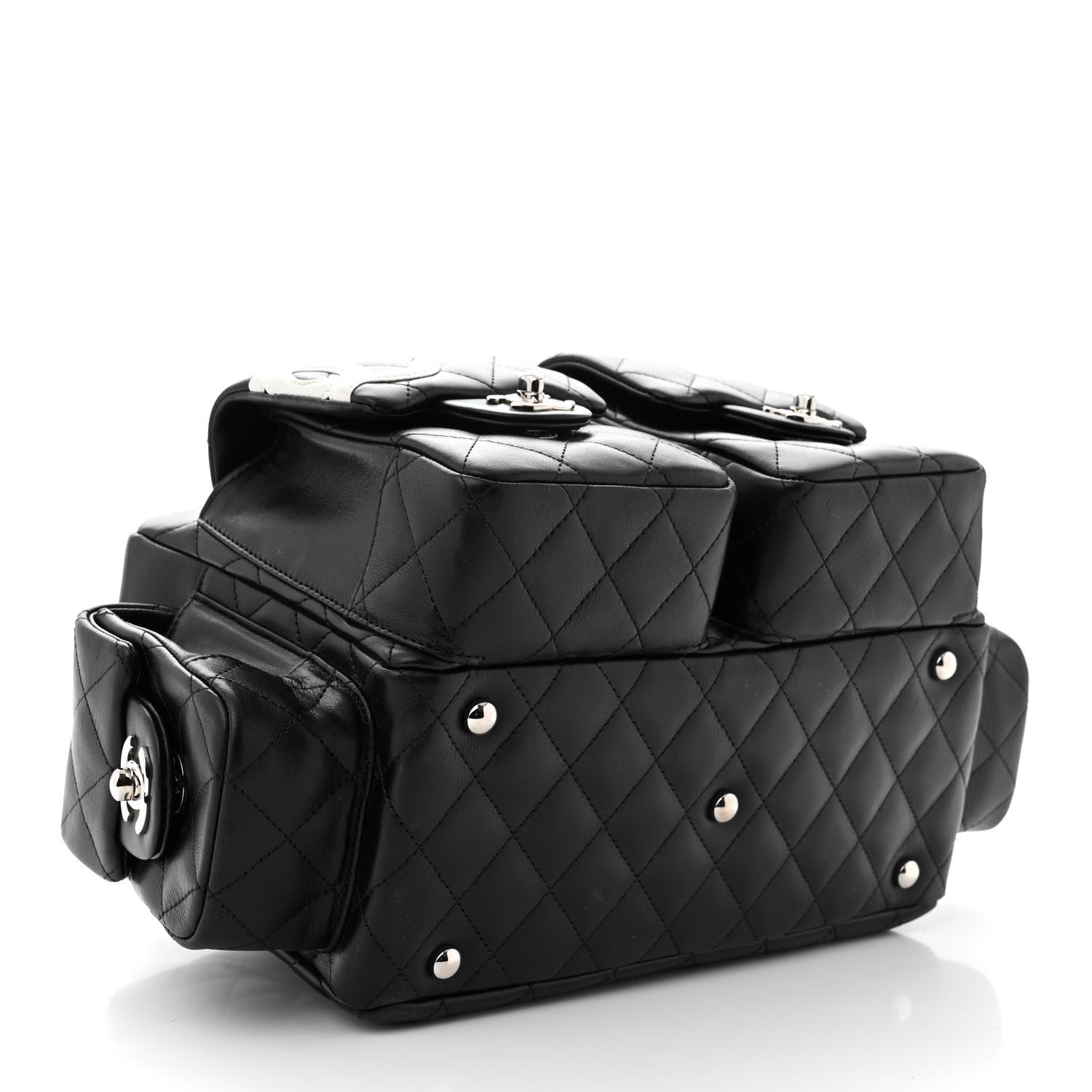 Chanel Calfskin Quilted Small Cambon Multipocket Reporter Black White 4 of 10