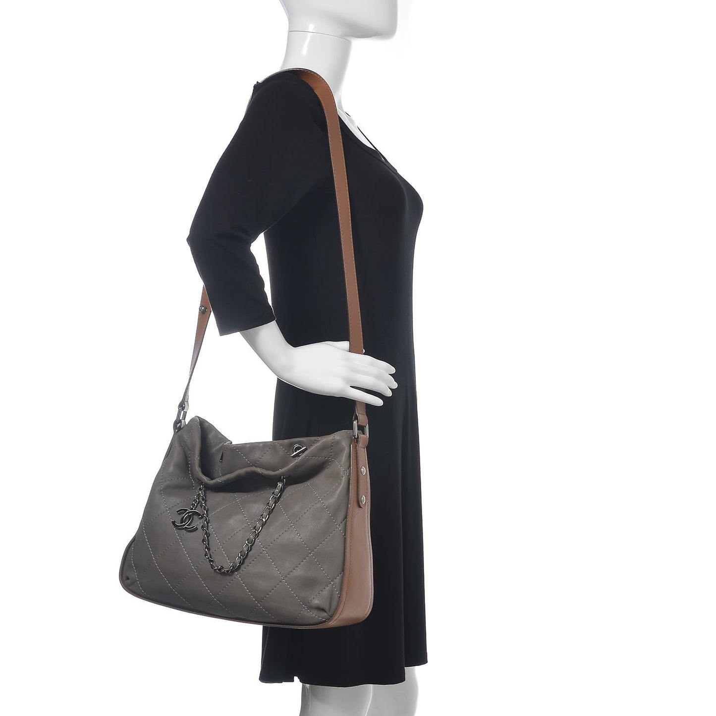 Calfskin Country Chic Stitched Hobo Grey