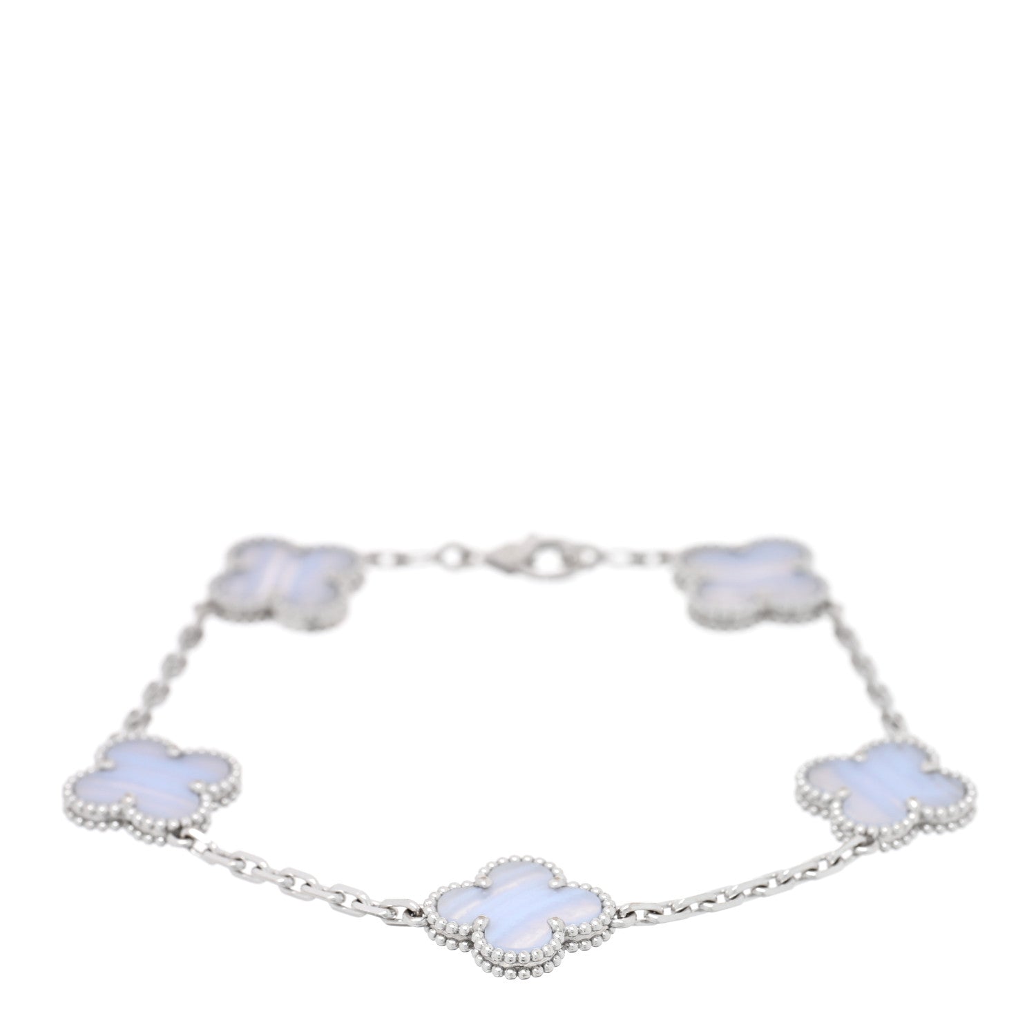 Van Cleef & Arpels 18K White Gold Chalcedony 5 Motifs Vintage Alhambra Bracelet 1 of 4