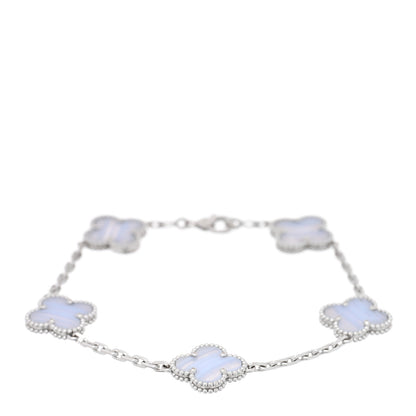 Van Cleef & Arpels 18K White Gold Chalcedony 5 Motifs Vintage Alhambra Bracelet 1 of 4