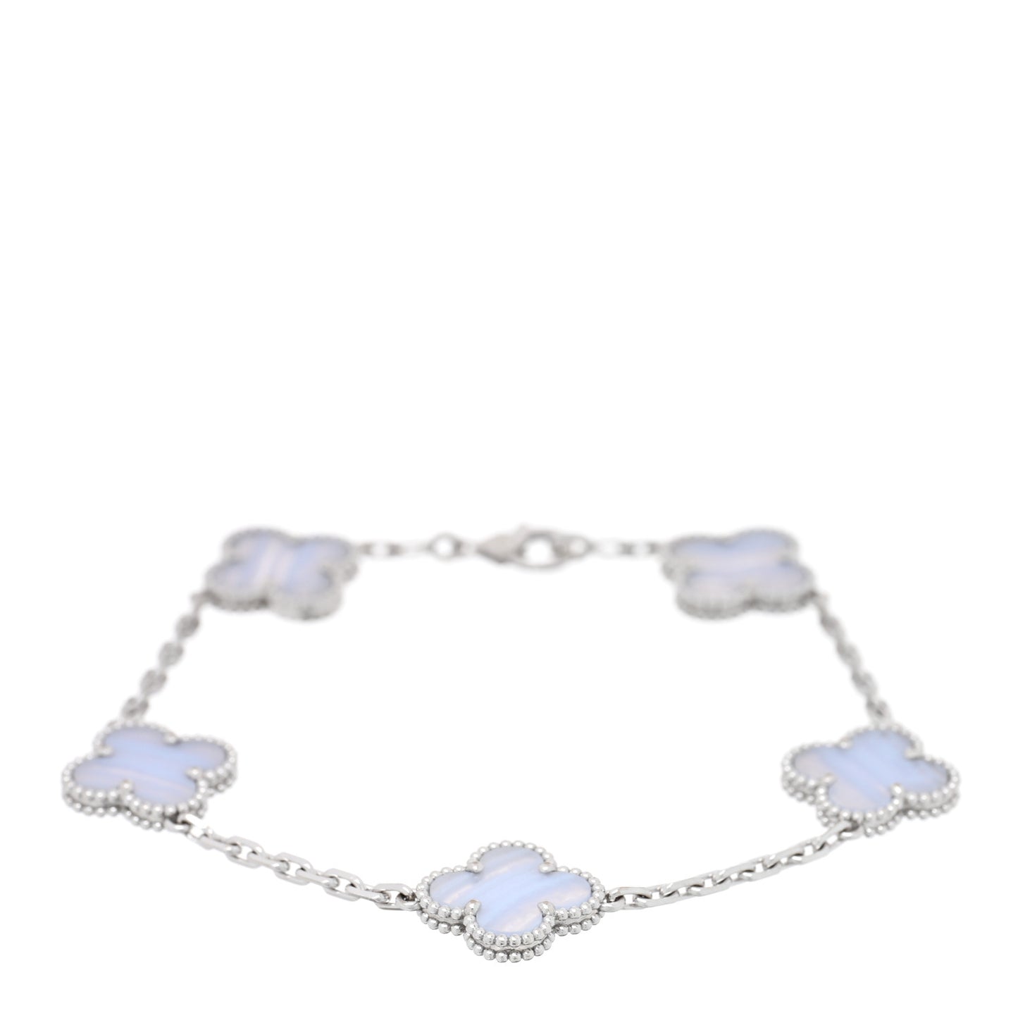 18K White Gold Chalcedony 5 Motifs Vintage Alhambra Bracelet