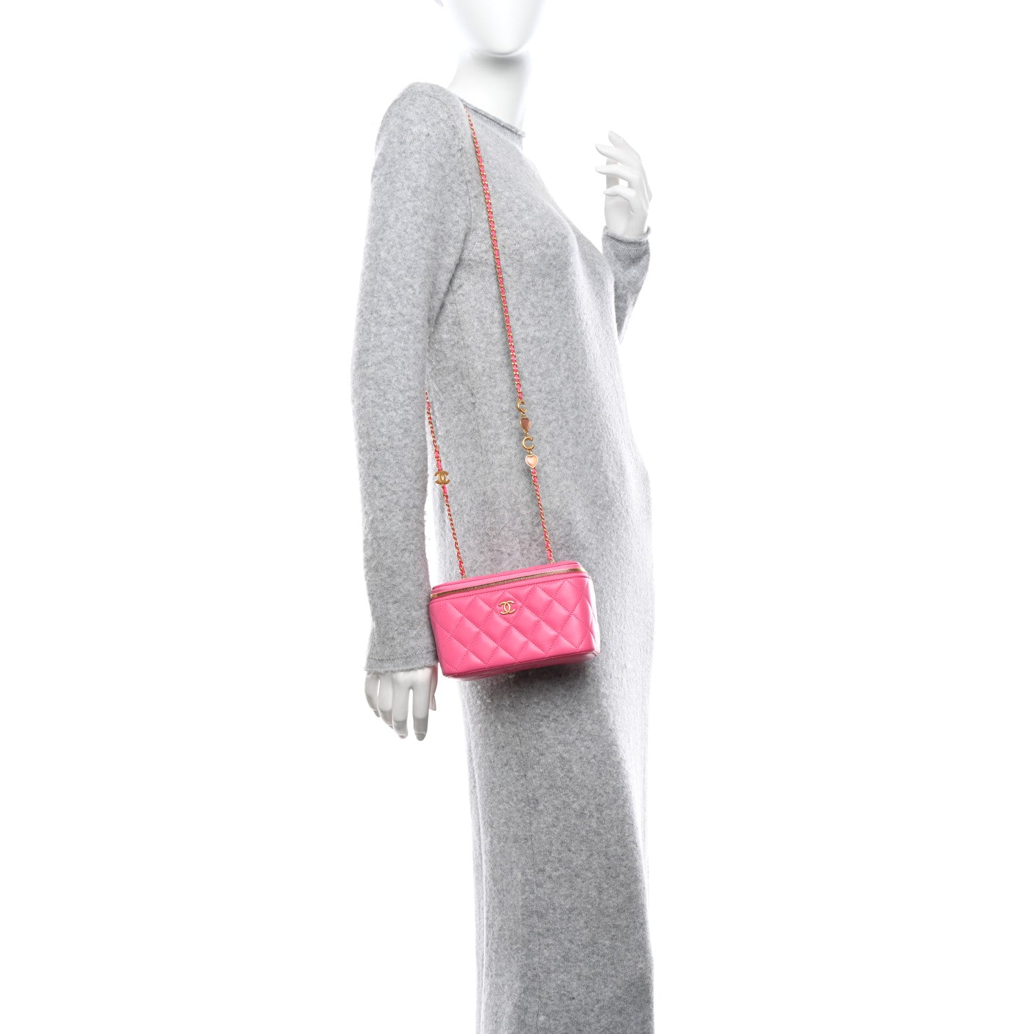 Chanel Lambskin Enamel Quilted Small Coco Hearts Vanity Case With Chain Pink 2 of 10