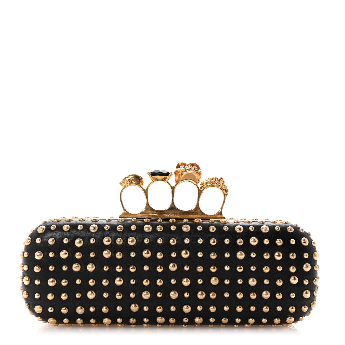 Nappa Studded Skull Knuckle Duster Clutch Black