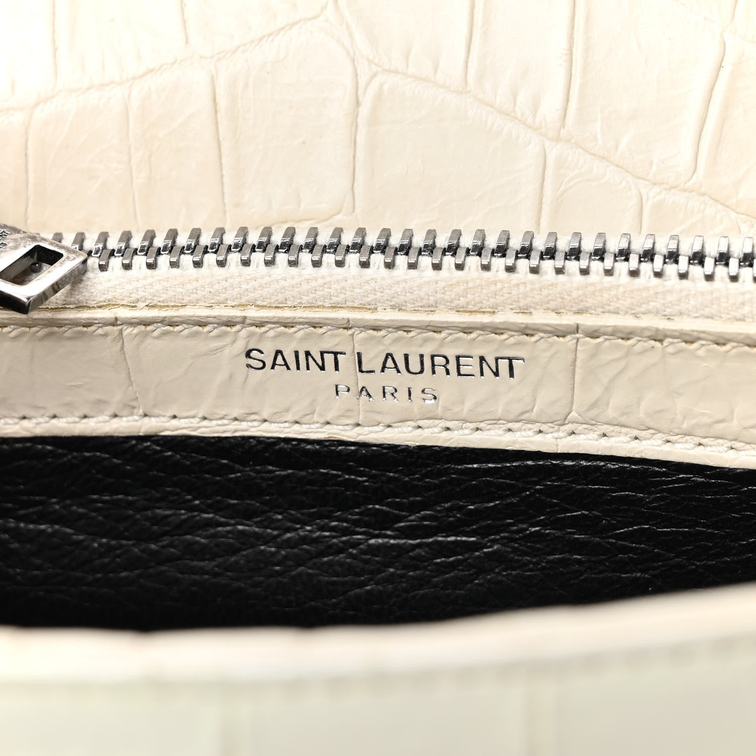 Saint Laurent Calfskin Crocodile Embossed Medium College Monogram Satchel Dove White 6 of 11