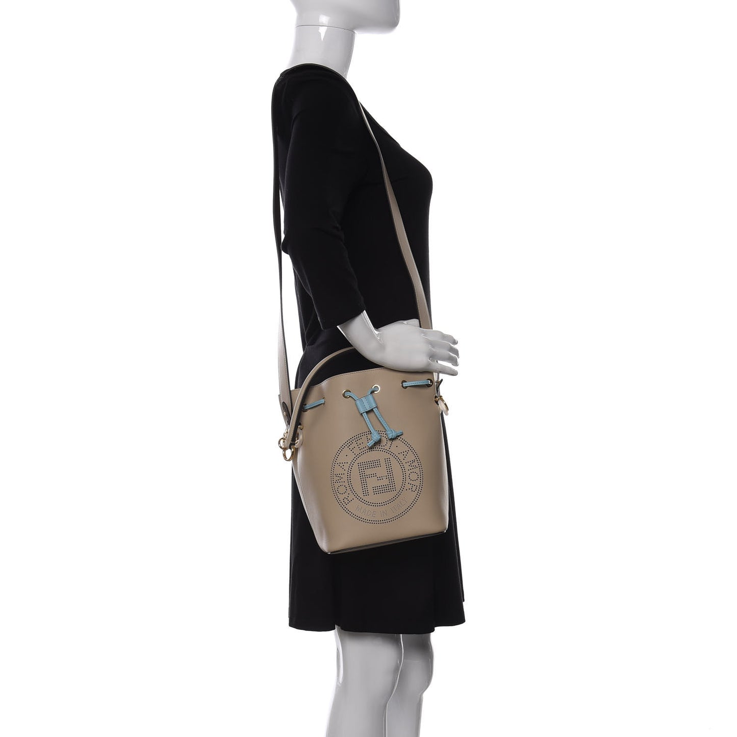Vitello Grace F is Fendi Stamp Patch Perforated Small Mon Tresor Bucket Bag Nuvola