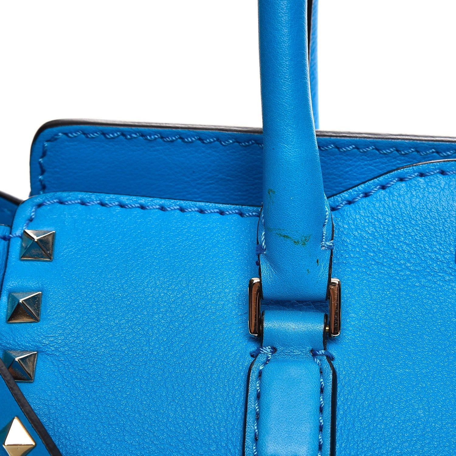 Valentino Garavani Vitello Rockstud Double Handle Tote Blue Fluo 9 of 9