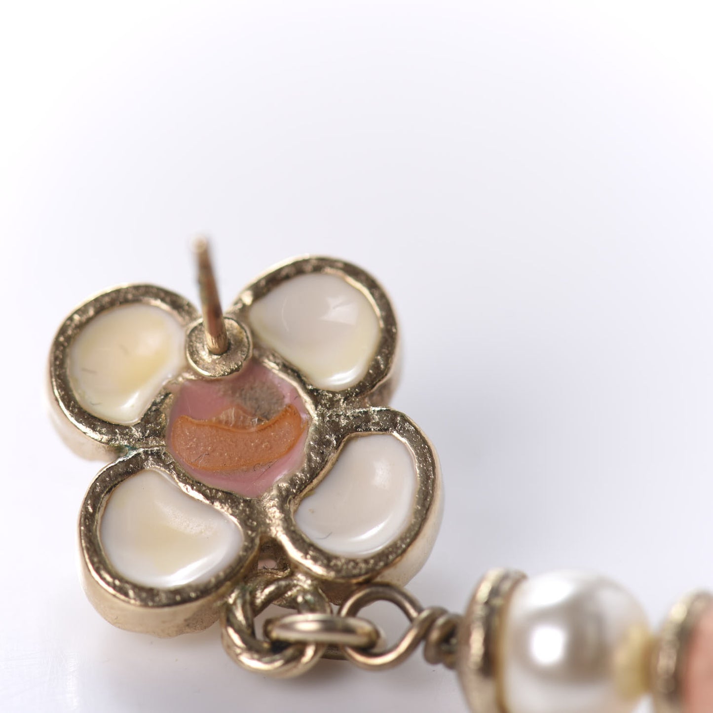 Resin Pearl CC Flower Drop Earrings Pink Beige