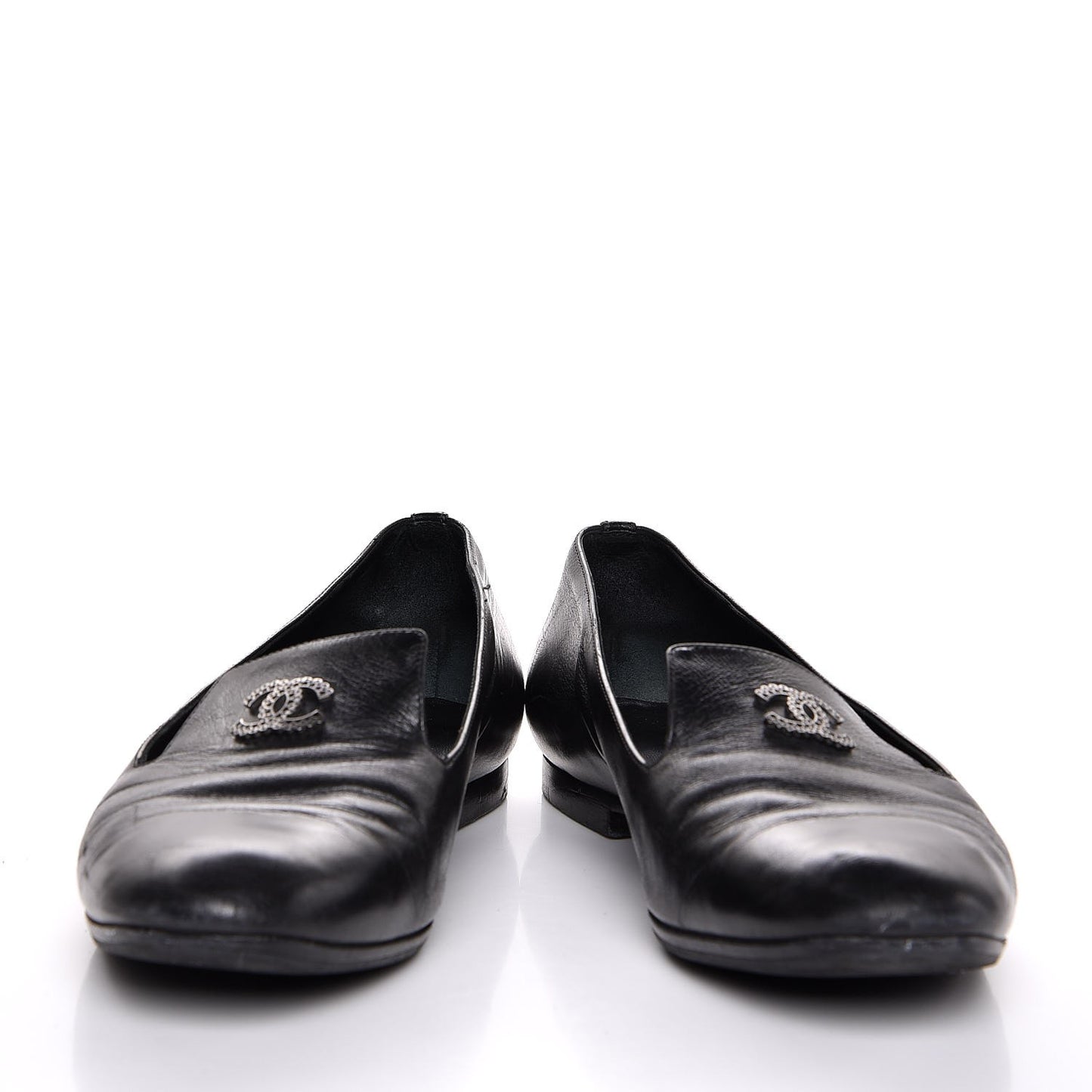 Calfskin CC Chain Loafers 38 Black