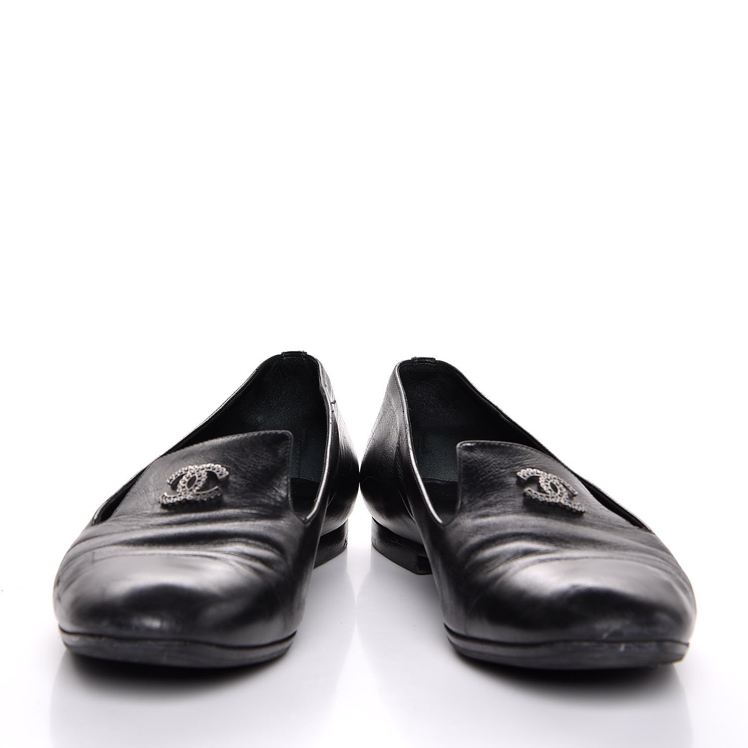 Chanel Calfskin CC Chain Loafers 38 Black 8 of 9