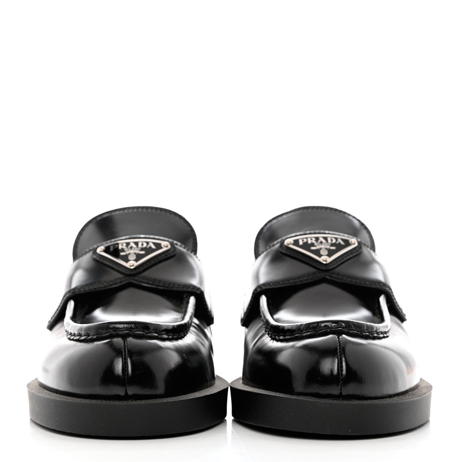 Prada Spazzolato Triangle 40mm Loafer Mules 37.5 Black 2 of 10