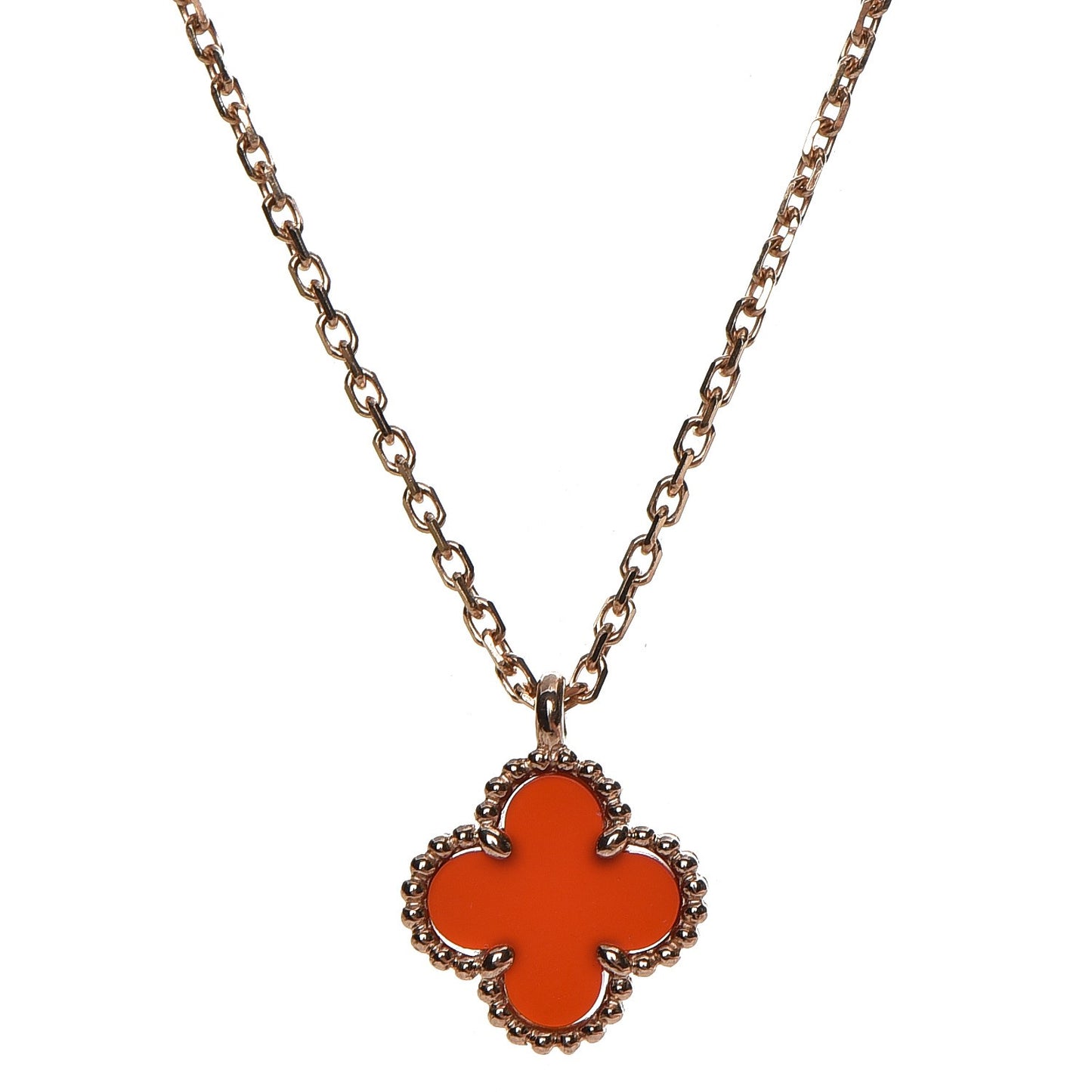 18K Rose Gold Carnelian Sweet Alhambra Pendant Necklace