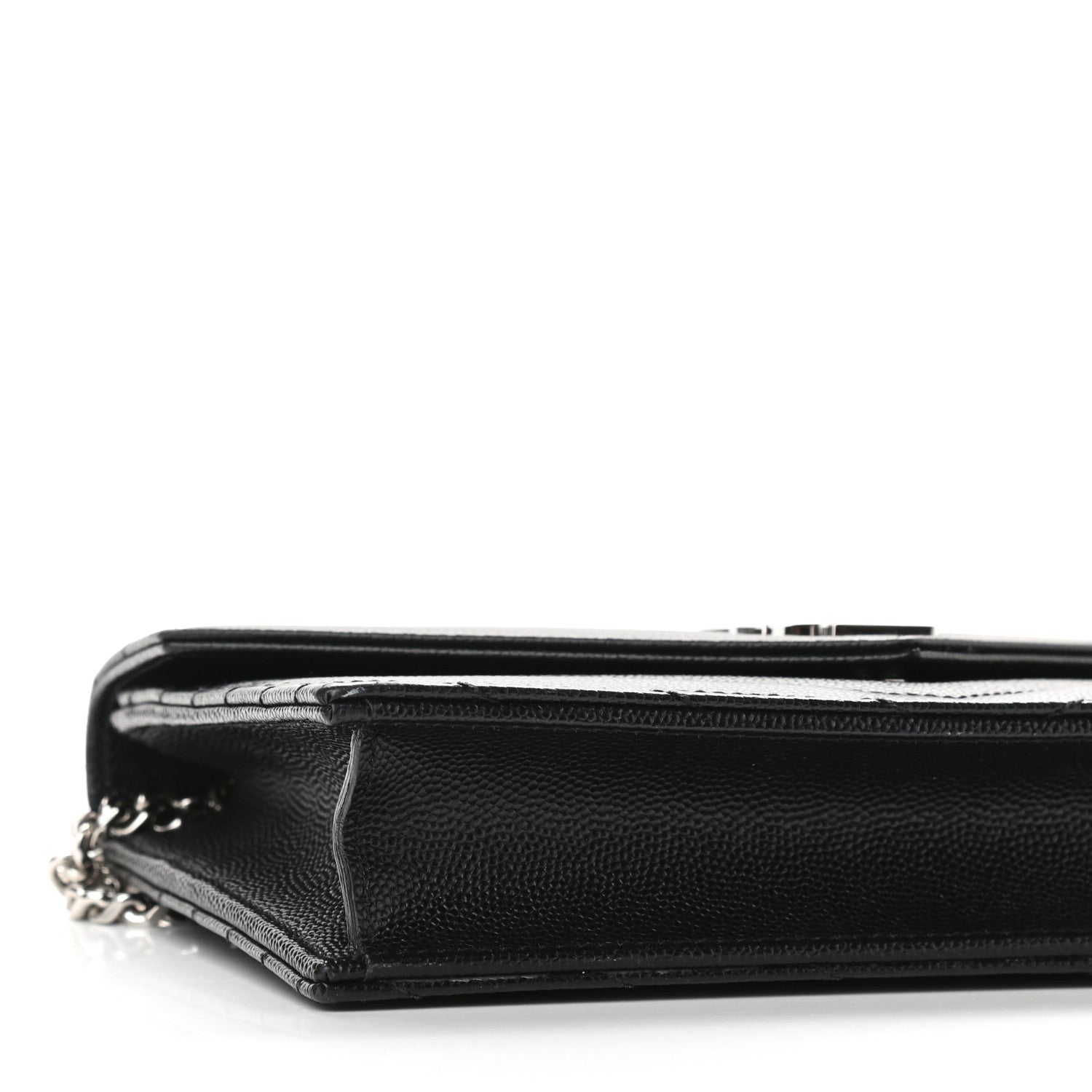 Saint Laurent Grain De Poudre Matelasse Chevron Monogram Envelope Chain Wallet Black 7 of 8